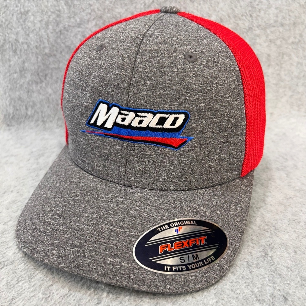 Maaco Logo Mens Gray Red Port Authority Flexfit Mesh Trucker Hat S/M